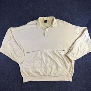Vintage Generra Mens XL Yellow Long Sleeve Polo Sweatshirt Zip Pocket 90s Cotton
